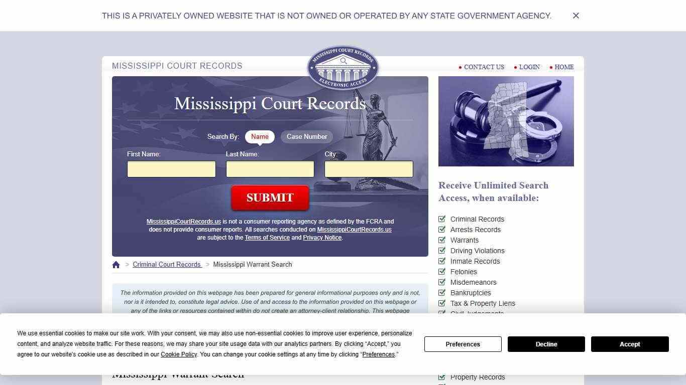 Mississippi Warrant Search | MississippiCourtRecords.us